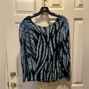 Designer sequined top SM blk w/blue & silver sequins NEW $50